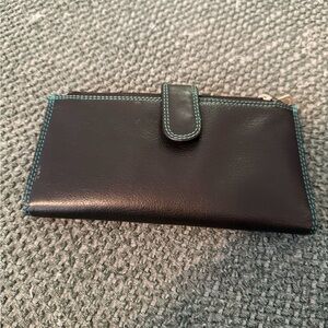 Black Leather Wallet with Blue Stitching